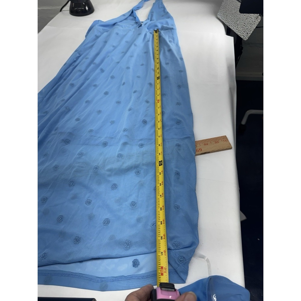 Wild Fable Light Blue Halter Maxi Dress Large Mesh Embroidered Sleeveless Floral - Picture 8 of 11